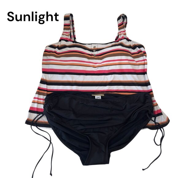 Beach House Woman 22W Striped Padded Tankini Top & Black Bottoms Swim Set NWT - Picture 1 of 15